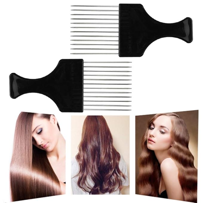 4 Packs Afro Comb Metal Pick, Hairdressing Detangle Wig Braid Hair Styling Tool- Black