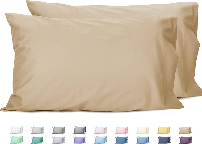 Sunflower Queen Pillowcases Set of 2, 100% Cotton Queen Size Pillow Cases 2, 20×30 inches Sandshell, Soft and Breathable