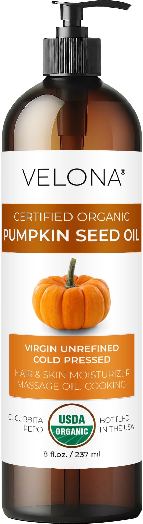 velona Pumpkin Seed Oil USDA Certified Organic - 8 Fl Oz | 100% Pure and Natural Carrier Oil | Unrefined, Cold Pressed | Cooking, Face, Hair, Body & Skin Care | Use Today - Enjoy Result