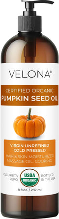 velona Pumpkin Seed Oil USDA Certified Organic - 8 Fl Oz | 100% Pure and Natural Carrier Oil | Unrefined, Cold Pressed | Cooking, Face, Hair, Body & Skin Care | Use Today - Enjoy Result