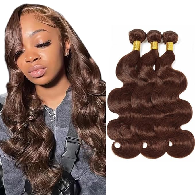 Color 4 Body Wave Bundles Human Hair Brown Bundles Niegmeag Brazilian Virgin Soft and Silky Remy Hair Extensions 18 20 22 Inch Double Weft Chocolate Brown Body Wave Bundle 300g