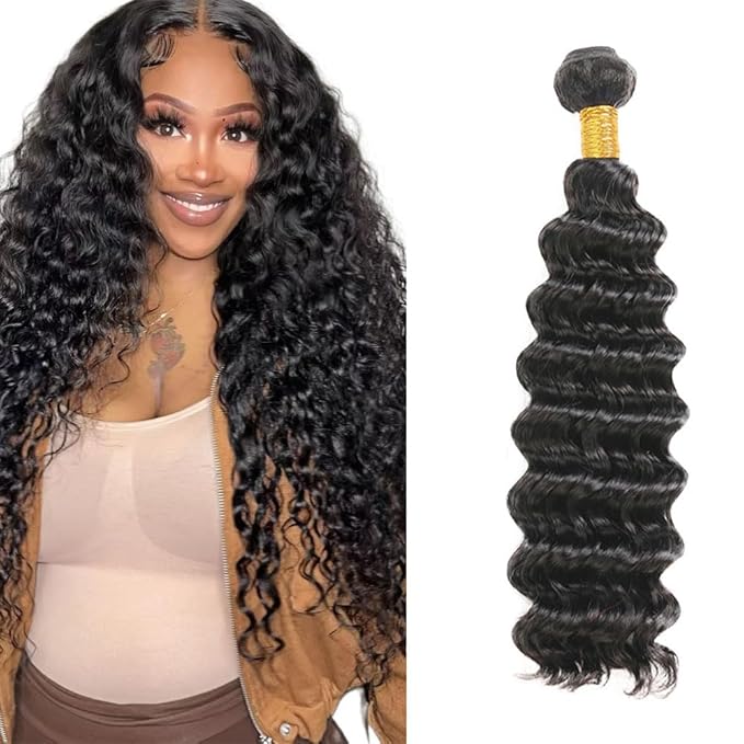 Color 1B Bundles Human Hair Natural Black Deep Wave Bundles Niegmeag Brazilian Virgin Remy Single Bundle 14 Inch Color 1B Deep Wave Bundle 100g