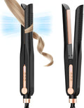 SKIMI Airflow Styler, Titanium Flat Iron Hair Straightener, Professional Curling Iron with Cooling Air Vents to Lock in Style, 5 Temps & Dual Voltage, Auto Off (Black & Rose Champagne).