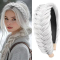 DIGUAN Wide Messy Braided Headband With Teeth Synthetic Hair Plaited Headband High Elasticity Braids Chunky Fishtail Braided Hair Band Hairpiece for Girls Women (White Gray)