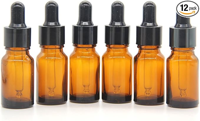 YIZHAO Amber Glass Dropper Bottle 10ml, Tincture Bottles with Glass Dropper, for Essential Oils, Aromatherapy, Cosmetic, Laboratory, Pharmacy, Liquids, Travel –12 Pcs