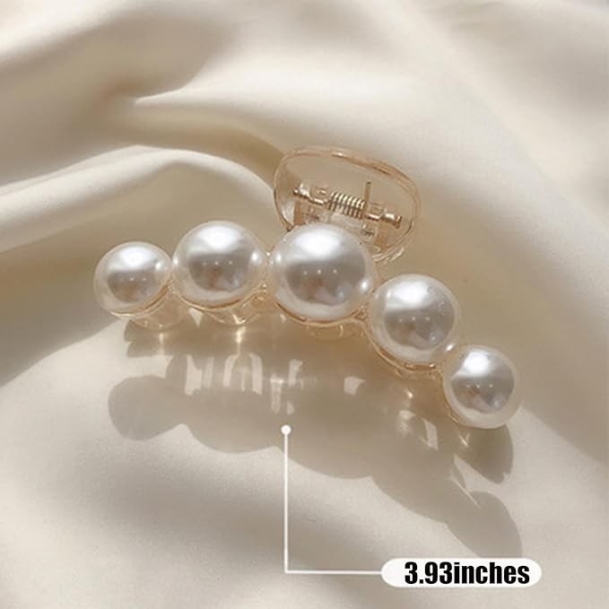 Pearl Hair Claw Clips - White Pearl Strong Hold Barrette Clips for Thick & Thin Hair (Style 2)