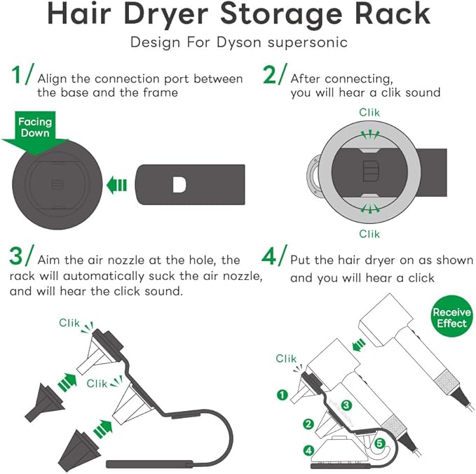 Lomani Hair Dryer Storage Rack Hair Dryer Holder for Upgraded Stand Stores 5 Attachments HD03.08.12.15.16-Silver