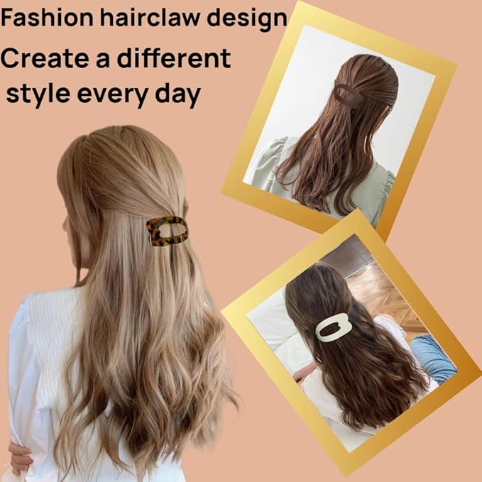 Women Flat Hair Clips,3-Pack French Large Matte Non-Slip Claw Hair Clips for Thick or Thin Hair(White, Black,Matte Khaki)