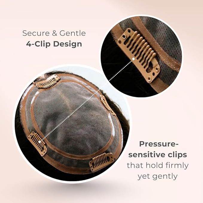 Katalaeya Hair 100% Human Hair Topper - Aurora Crown Double-Drawn Remy Clip-In Mono Base Top Piece for Women with Thinning Hair, Alopecia & Chemo Hair Loss (4)