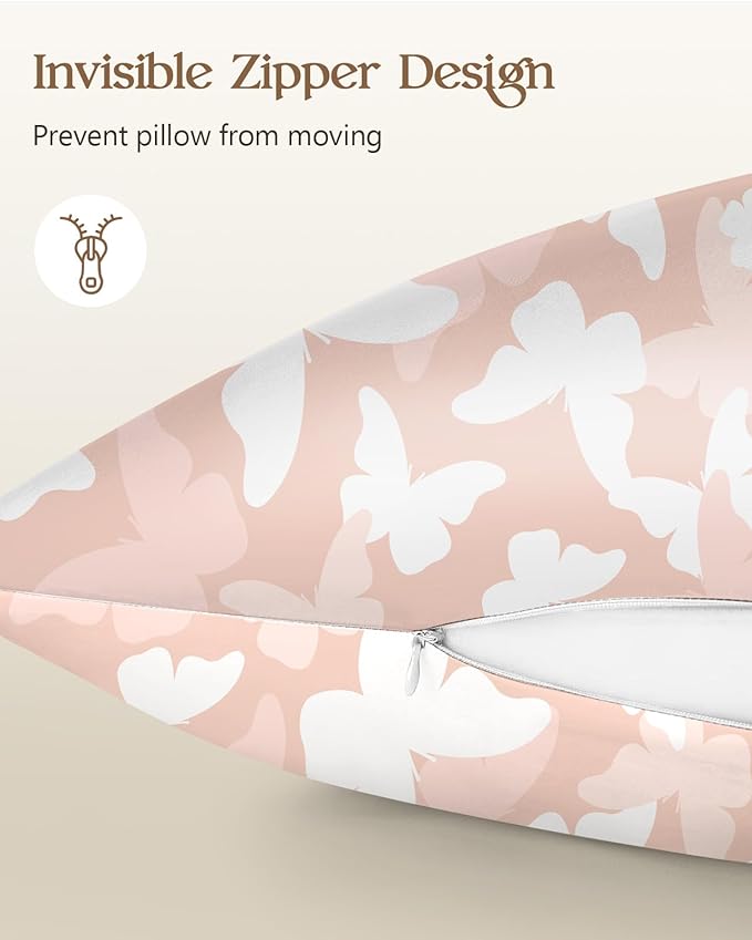 2 Pack Mulberry Silk Pillowcase for Hair and Skin - King Size 20 x 36 Inches with Hidden Zipper PK Butterfly 19 Momme Soft Sleeping Silk Pillow Case for Women, Moms