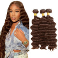 Color 4 Human Hair Bundles Brown Deep Wave Bundles 12 14 16 Inch Niegmeag Virgin Remy Hair Extensions Double Weft Brown Bundle Hair Weave #4 Color