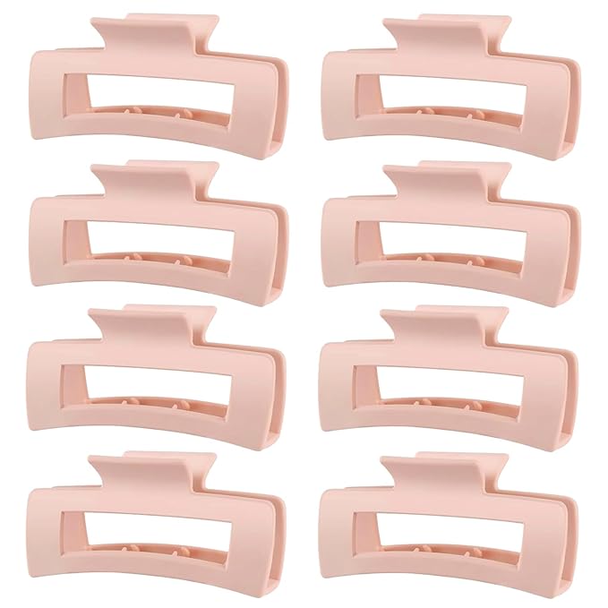 TOCESS Hair Claw Clips for Women - 8PK Large Neutral Matte Square Jumbo Hair Clips for Thick, Thin, Long, Short, Curly Hair Girls, Big Jaw Clip Set for Daily Use (Rosewater Pink)
