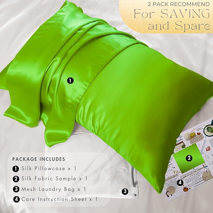 PROMEED Grade 6A+ Silk Toddler Pillow Case 13x18, Both Sides Premium Natural 23 Momme Mulberry Silk Pillowcase with Zipper, Free Laundry Bag (1pc, Green)
