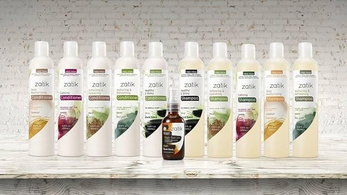 Zatik Naturals - Deep Moisturizing Shampoo + Conditioner Set - Coconut & Calendula, for Colored, Dry damaged Hair, Biodegradable, pH Balanced, FREE from Parabens, fragrances, 10.8 fl oz (One of Each)