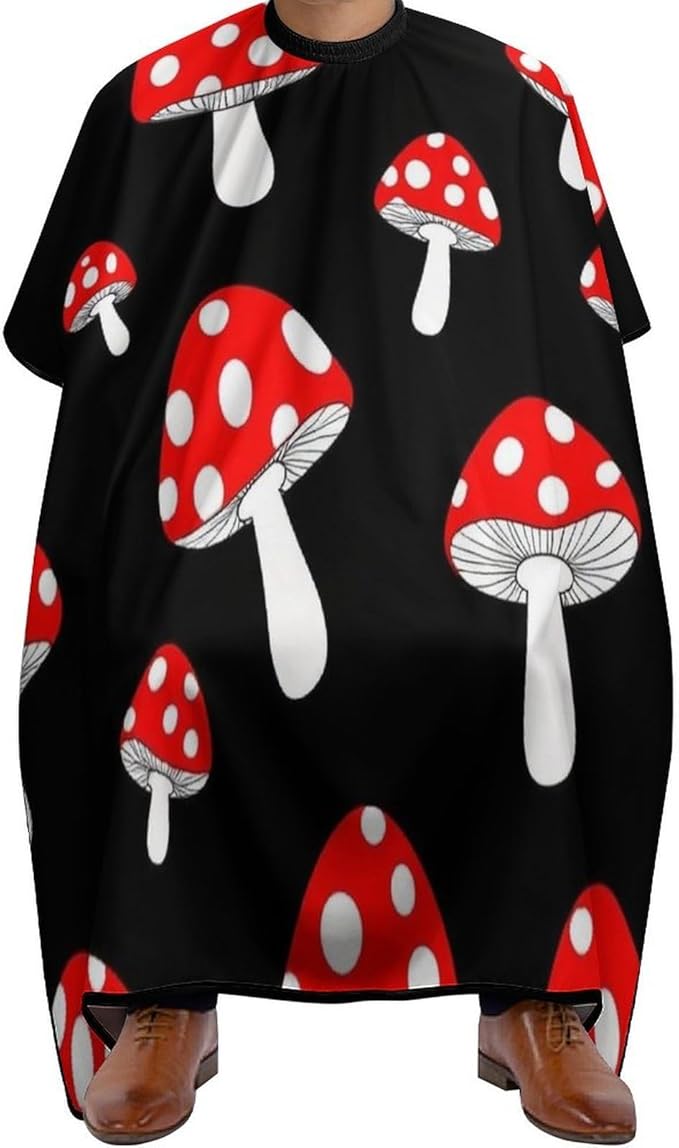Soft Salon Barber Cape Fashion Soft Hair Cutting Cape with Adjustable Closure Cute Cartoon Red Mushrooms