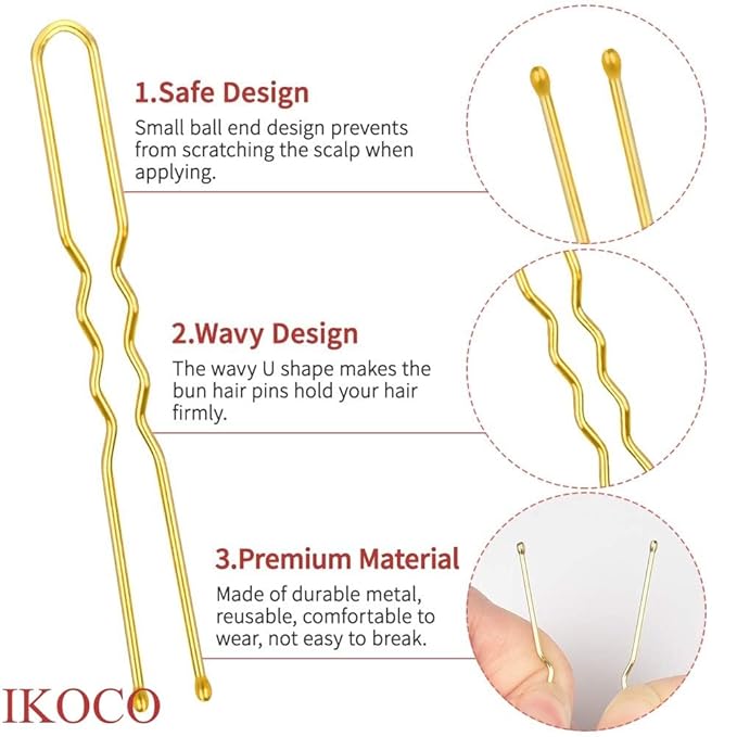 U Shaped Hair Pins, IKOCO 2.4inch Bun Hair Pins for Women with Storage Box, Gold