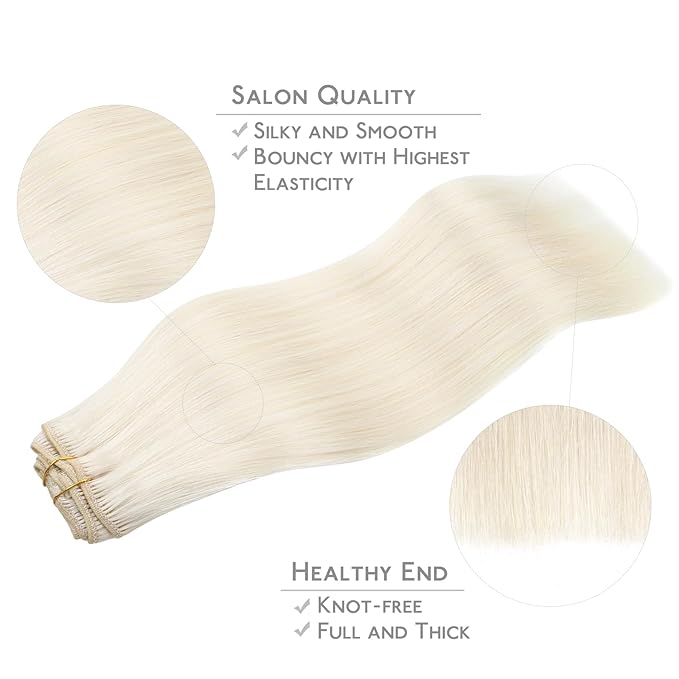 WENNALIFE 24 Inch Clip in Hair Extensions - 120g 7pcs Real Human Hair, White Blonde Remy Double Weft