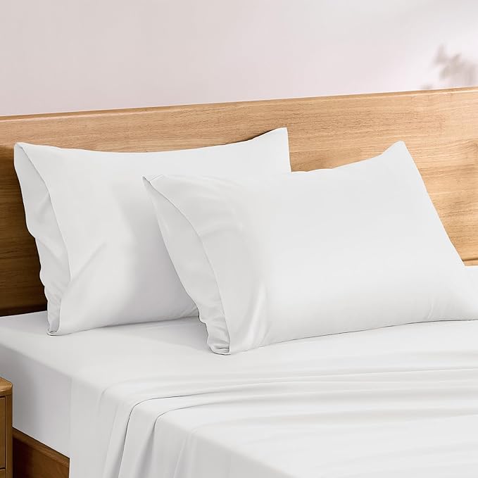 TOSMO Luxury Pillow Case Set of 2 - Cooling Viscose Derived from Bamboo, Oeko-TEX, Breathabl Silky Soft Pillow Cases with Envelope Closure (Standard, White)