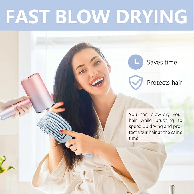 Detangling Brush, Dry and Wet Vented Detangler Hair Brush for Women and Men, Professional Paddle Curved Styling Hairbrush for Straight/Curly/Thick/Long/Wavy/Damaged Hair, Blue