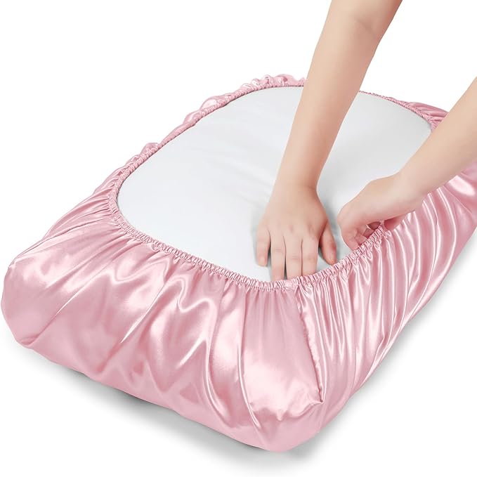 SiinvdaBZX Blush Pink Satin Pillowcase Standard/Queen Size Set of 2, Silky Travel Elastic Band Satin Pillow Case for Hair and Skin, Soft Portable & Fit for Various Pillow