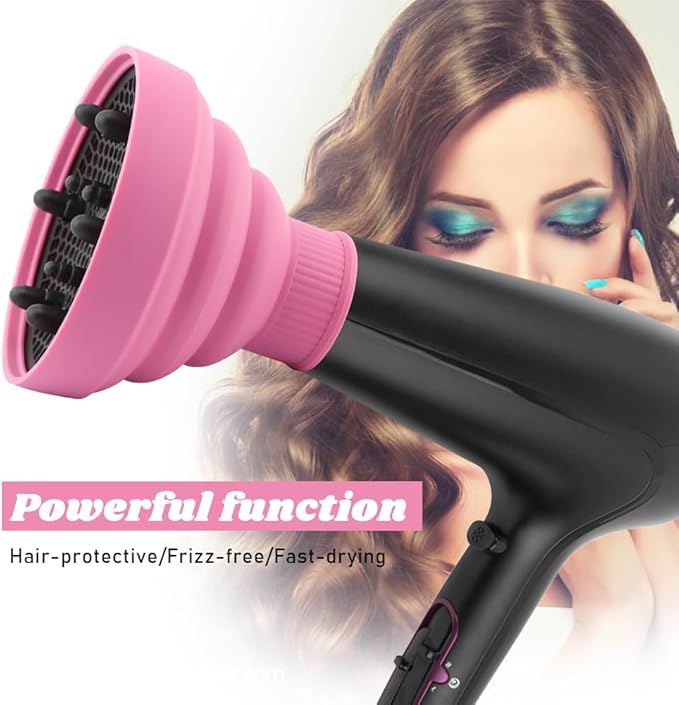 Universal Foldable Hair Dryer Diffuser, Travel Hair Dryer Diffuser Attachment with Comb, Portable Hairs Diffusers Blow Dryers Attachment for Natural Thick Hairs(Color:Pink)