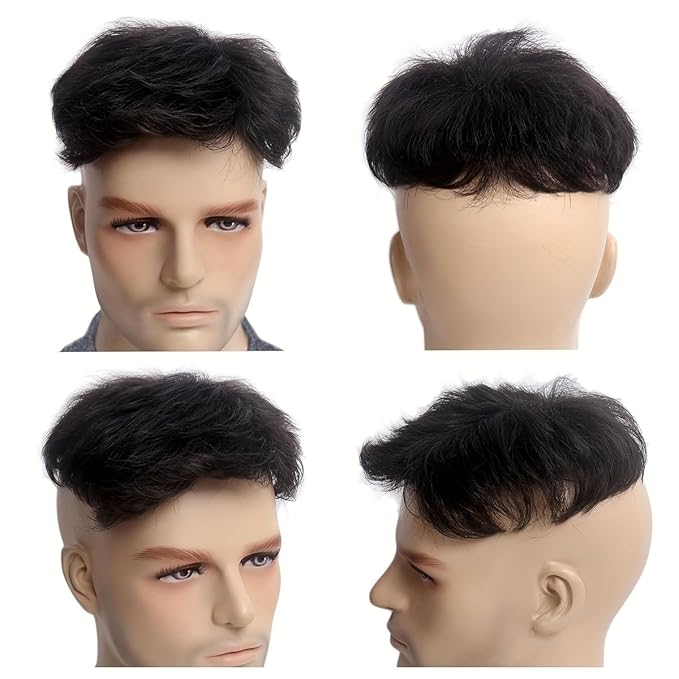 H&Bwig Men Short Toppers Hairpiece Hair Extensions (Natural Black) for Covering White Loss Hair Toupee