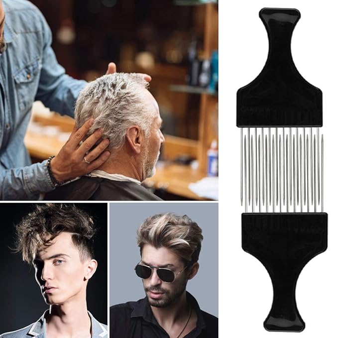 4 Pack Afro Pick Combs for Natural Hair - SourceTon Metal Wide Tooth Comb for Detangling Curly, Braids, Thick Hair
