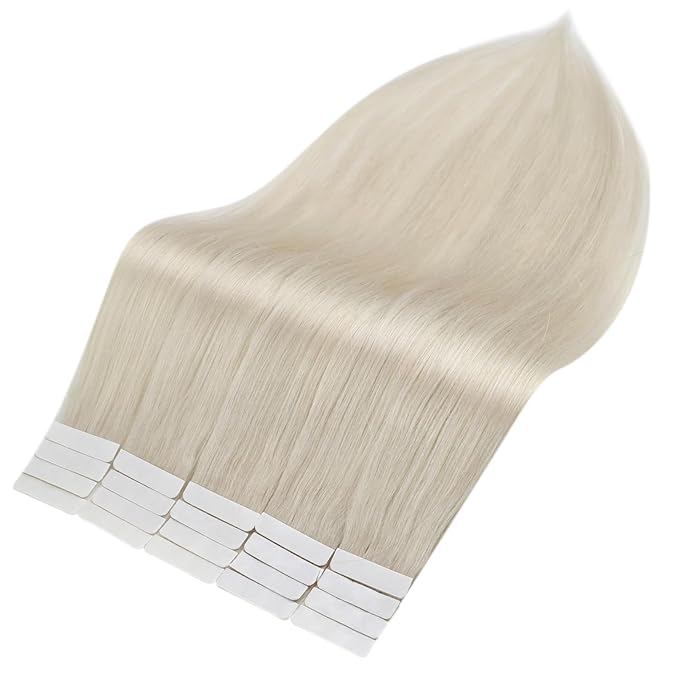 Full Shine 22 Inch Tape in Extensions Blonde Human Hair Extensions Color 1000 White Blonde Double Sided Adhesive Extension 40Pcs 100 Grams Seamless Remy Skin Weft Add Length
