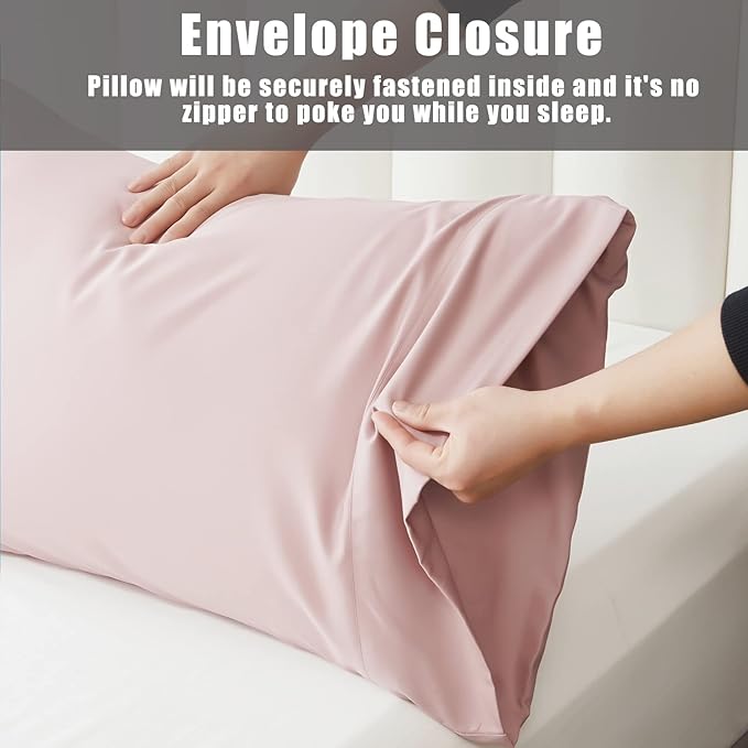 TELUS Pink Pillow Cases Standard Size 2 Pack, Bamboo Rayon Cooling Pillowcases with Envelope Closure, Cool Breathable Pillow Cover for Hot Sleepers & Night Sweats, 20x26 inch