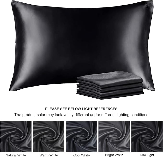 BEDELITE Satin Pillowcase for Hair and Skin, Super Soft Similar to Silk Pillow Cases 4 Pack with Envelope Closure, Cooling Pillowcases for Women Men (20"x36" King Size, Black)