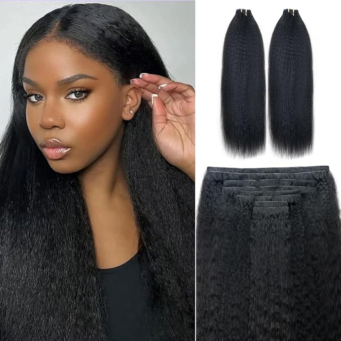 Invisi Edge Clip In Hair Extensions Human Hair 2 Pack 240g 16pcs Kinky Straight Invisible Clip Ins For Women Full Head Injected Clip Ins Remy Human Hair Extensions Natural Color 22inch