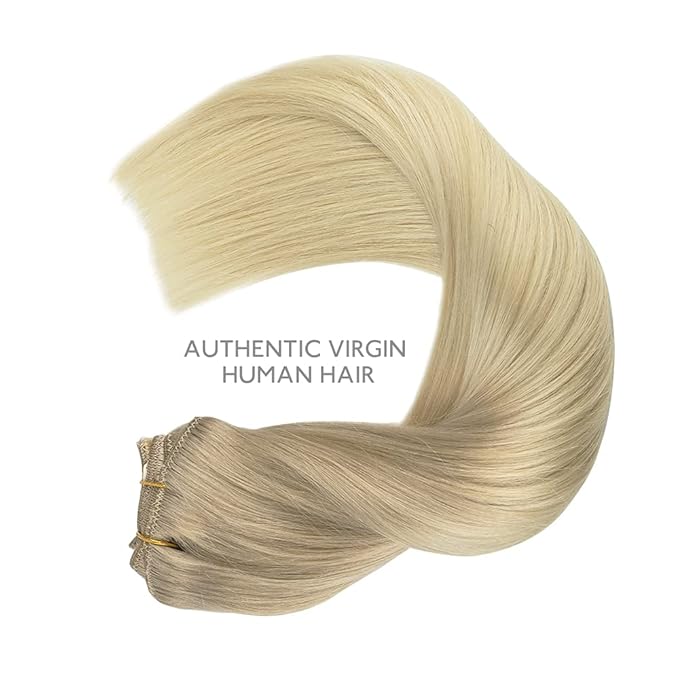 WENNALIFE Clip in Hair Extensions, 150g 14 Inch 9pcs Ash Blonde to Golden Blonde and Platinum Blonde Human Hair Extensions Thicker Clip in Hair Extensions Real Human Hair Clip Set Double Weft