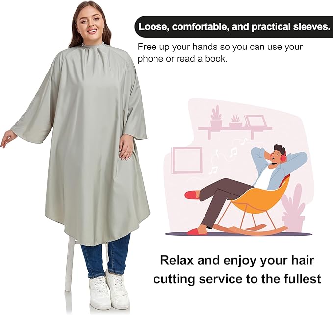 Professional Barber & Salon Cape with Sleeves | Large Hair & Water Repellent Cutting Cape with Adjustable Snaps