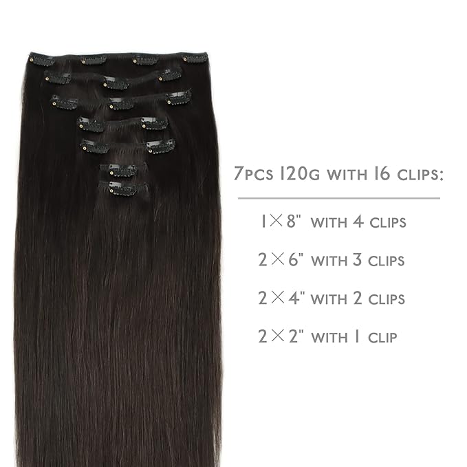 WENNALIFE Clip in Hair Extensions Real Human Hair, 24 Inch 160g 7pcs Dark Brown Remy Hair Straight Natural Extensiones De Cabello Humano Con Clip Ins