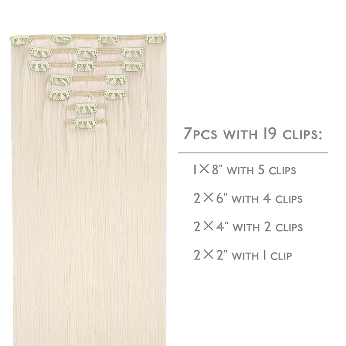 WENNALIFE Clip in Hair Extensions, 14 Inch 120g 7pcs Real Human Hair, White Blonde Remy Hair Extensions Clip Ins Double Weft