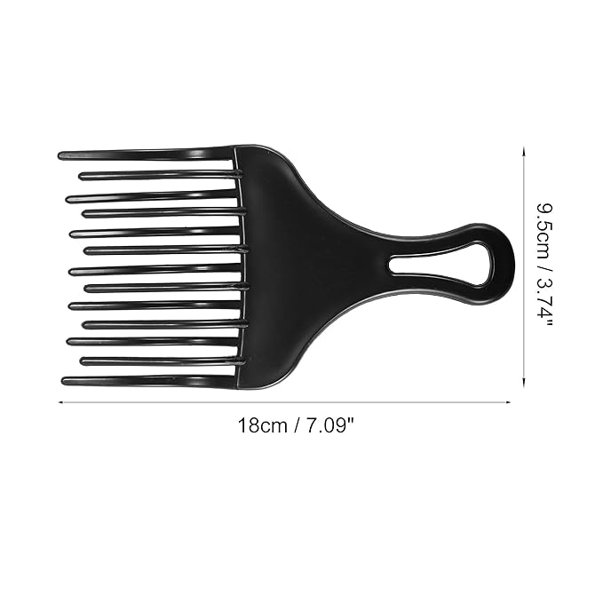 VOCOSTE Afro Hair Pick Comb Large, Plastic, Black - Curly Hair Styling Tool for Men & Women