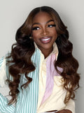 YIROO Bye Bye Knots Glueless Wig Highlight Ombre Chestnut Brown Loose Wave Lace Front Wig Pre Plucked Pre Bleached Pre Cut 7x5 HD Lace Closure Wig Put on and Go Ready to Wear Wig 150% Density 18inch