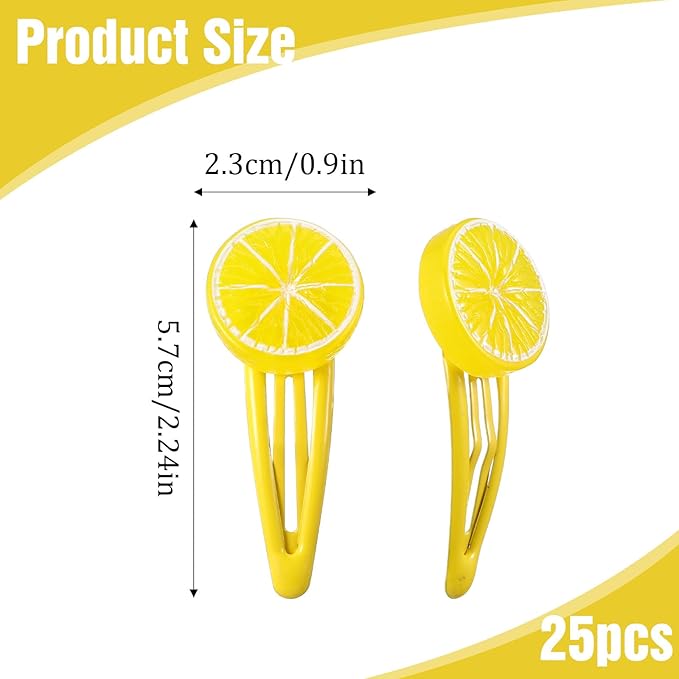 25 Pcs Lemon Slice Snap Hair Clips for Women, Stylish Bangs Side Hairpins Creative Barrettes Hair Accessories for Women Girls