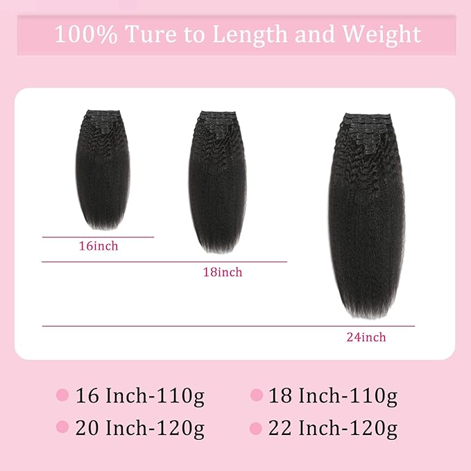 26Inch Kinky Straight Clip Ins Real Human Hair for Black Women Brazilian Real Hair Extensions 125g 8Pcs with 18Clips Per Set Double Weft Human Hair Clip Ins for Full Head (26 Inch)
