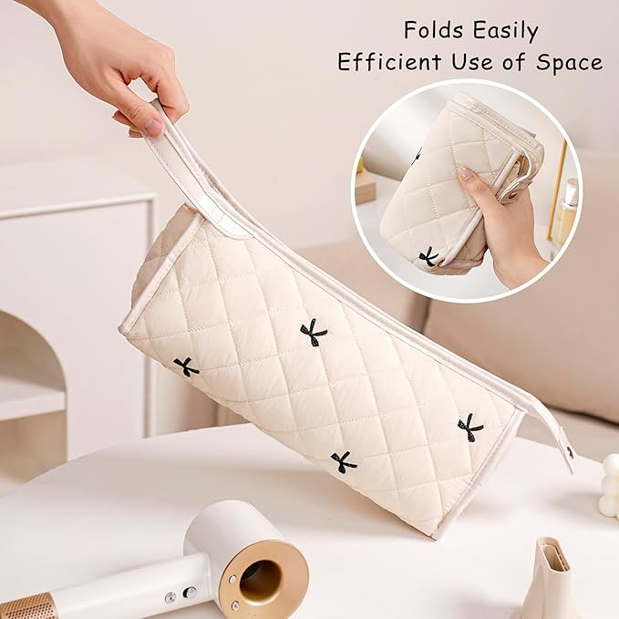 Large Quilted Hair Tools Travel Bag,Aesthetic Hair Styling Accessories Storage Case for Flat Irons,Straightener,Curling Iron,Hair Dryer,Dyson Airwrap Travle Bag（04Blue Flower）