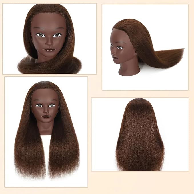 100% Real Hair Mannequin Head Training Head Manikin Cosmetology Doll Head for Hairdresser Practice Braiding Hair Styling with Clamp stand (18inch)