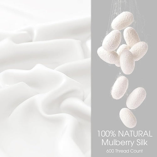 100% Silk Pillow Cases 2 Pack Standard Size Mulberry Silk Pillowcase for Hair and Skin Set of 2 Highest Grade 6A Silk Soft Breathable Cooling with Hidden Zipper, White