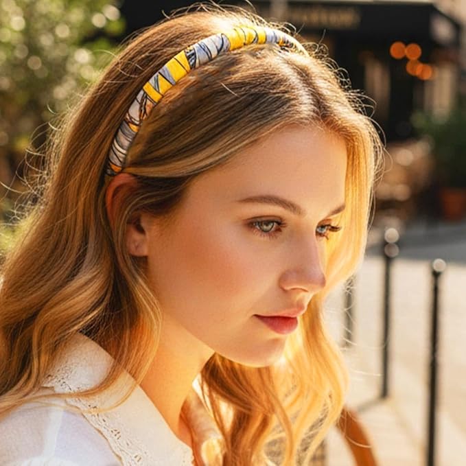 Non-Slip Headbands with Teeth, Polyester Floral and Leopard Hair Bands for Women, 4-Pack
