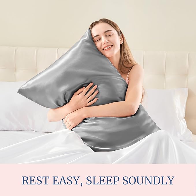 BEDELITE Satin Pillowcase for Hair and Skin, Super Soft and Cooling Similar to Silk Pillow Cases 2 Pack with Envelope Closure, Gift for Women Men(20"x30" Queen Size, Grey)