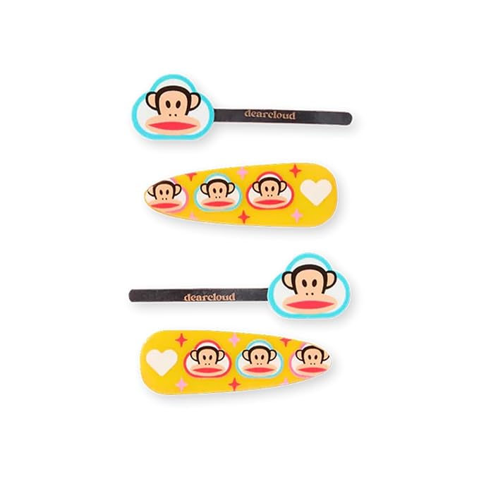 Paul Frank Crease-Free Hair Clips Set of 4 – No Crease Hair Clips for Women, Teeth-Free & Secure Hold for Styling (All Smiles)