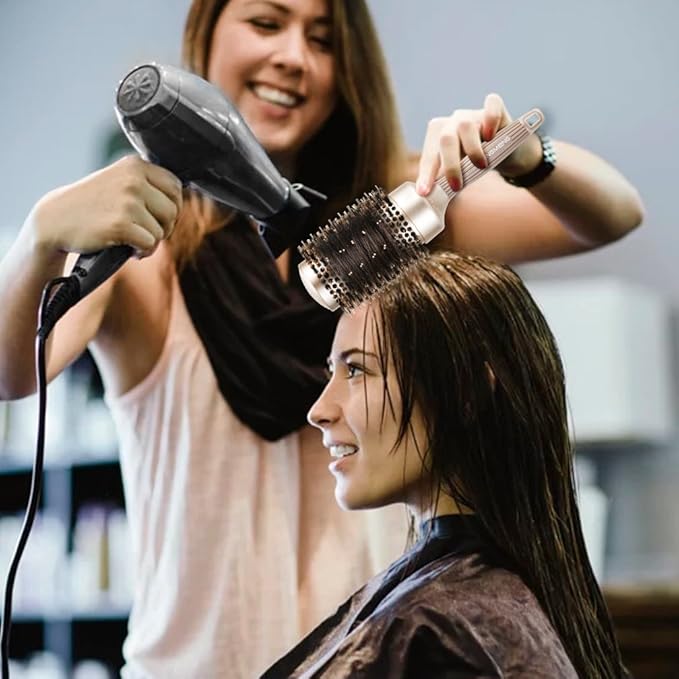 Round Barrel Anti-Static Hair Brush with Boar Bristles, Nano Thermal Ceramic Ionic Tech | For Extra Shine | Protect Hair, Enhance Texture, For Straightening & Drying (2inch)