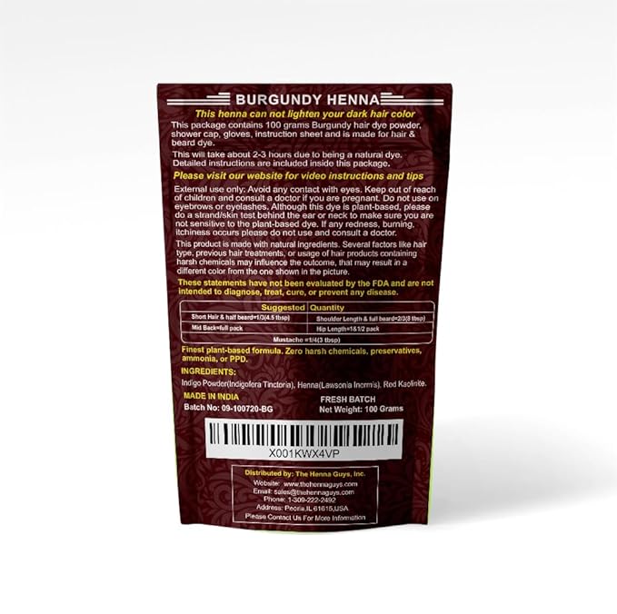 1 Pack Of Burgundy Henna Hair & Beard Color/Dye 100 Grams - Natural Hair Color, Plant-based Hair Dye - The Henna Guys