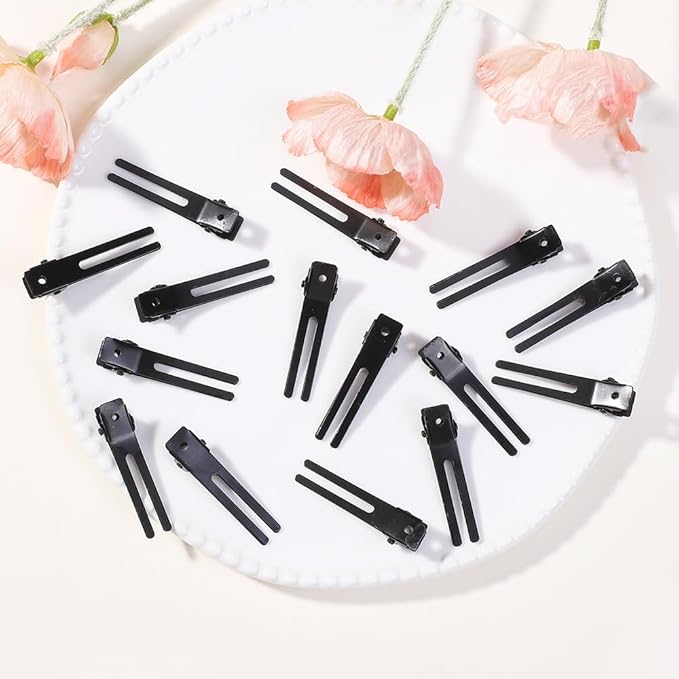 choicbaby 120pcs Double Prong Curl Clips, 1.8' Stainless Steel Hair Clips for Hair Bow, Great Pin Curl Clip, Hair Salon Barber (Black, 1.8 inches, 4.5 cm)