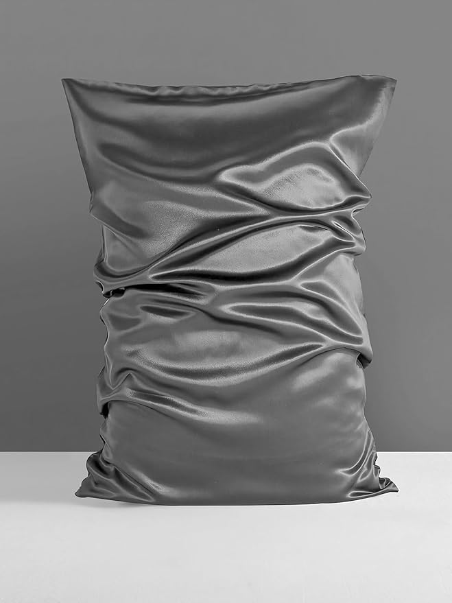 Mulberry Silk Pillowcase for Hair and Skin, 22 Momme Natural Single Sided Pure Silk Pillow Cases with Zipper, 6A Soft and Smooth Pillow Cover (Dark Gray, Standard 20"x26")