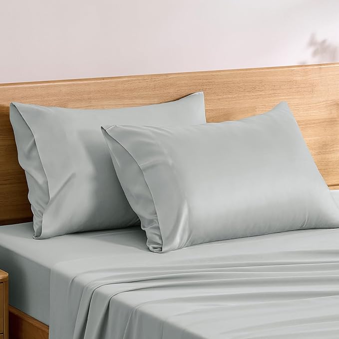 TOSMO Luxury Pillow Case Set of 2 - Cooling Viscose Derived from Bamboo, Oeko-TEX, Breathabl Silky Soft Pillow Cases with Envelope Closure (King / 20x40, Sliver)